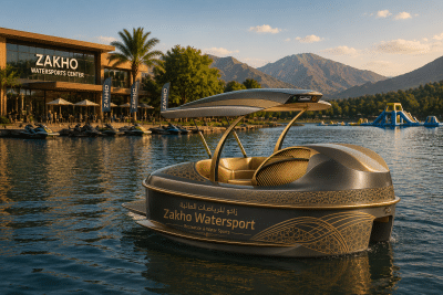 Fibratek AquaFun Türkiye ELYS model, lacivert beyaz kompozit gövdeli, dört kişilik, motorlu açılır kapanır tavan sistemine sahip premium deniz bisikletinin açık ve kapalı görünümü.